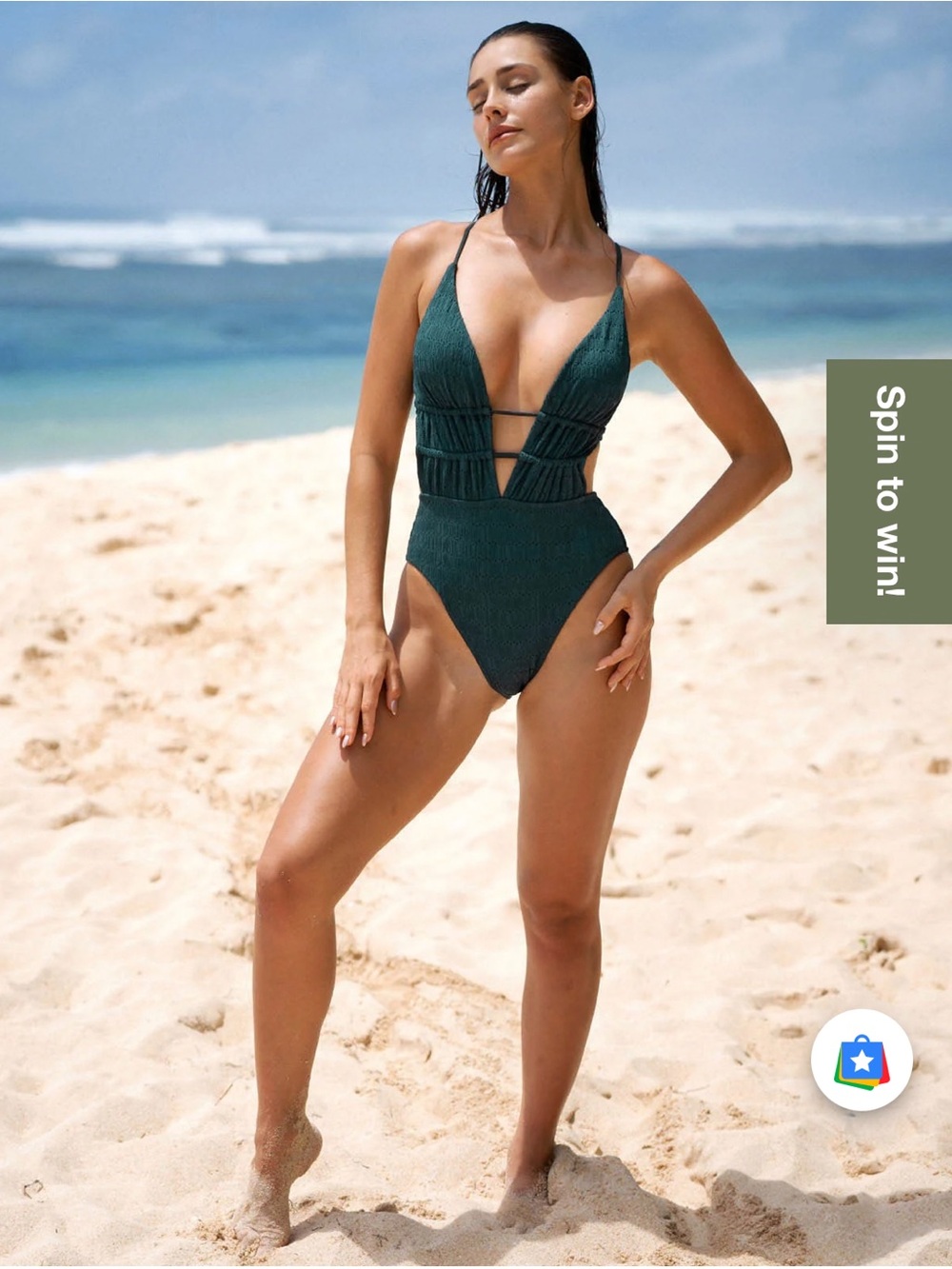 Berlook Dark Green Plunge One-Piece Swimsuit with Strappy back
